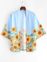 Sunflower Print Beach Vacation Kimono Cardigan 3xl Sky blue