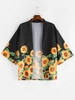 Sunflower Print Beach Vacation Kimono Cardigan Xl Black