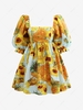 Sunflower Print Puff Sleeve Mini Flared Dress L Multi a