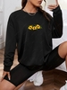 Sunflower Print Pullover Sweatshirt Xxl Black