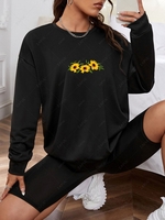 Sunflower Print Pullover Sweatshirt Xxl Black