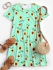Sunflower Print Trapeze T-shirt Dress S Green