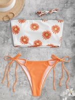 Sunflower Ribbed Bandeau Bikini Top and Side Tie Bikini Bottom Orange