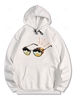 Sunglasses Print Kangaroo Pocket Fleece Hoodie S White