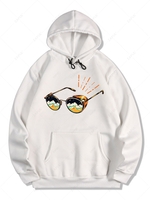 Sunglasses Print Kangaroo Pocket Fleece Hoodie S White