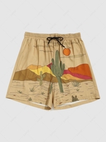 Sunset Cactus Printed Drawstring Vacation Shorts Xl Multi a