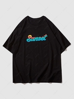 Sunset Landscape Fire Graphic T-shirt S Black