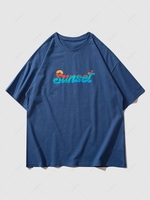 Sunset Landscape Fire Graphic T-shirt Xl Denim dark blue
