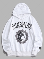 Sunshine Yin Yang Happy Face Flower Graphic Hoodie Xl White