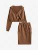 Surplice Hoodie and Front Slit Pockets Cargo Skirt Set L Deep coffee