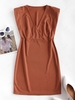 Surplice Padded Shoulder Sheath Work Dress M Coffee