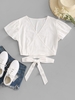 Surplice Plunging Wrap Waist Blouse M White