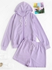 Sweat Zip Up Hoodie and Drawstring Shorts Set L Light purple