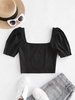 Sweetheart Neck Puff Sleeve Milkmaid Top M Black