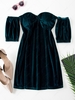 Sweetheart Off Shoulder Velvet Slinky Bodycon Dress M Deep green