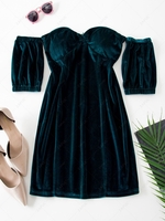 Sweetheart Off Shoulder Velvet Slinky Bodycon Dress M Deep green