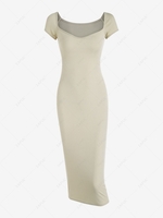 Sweetheart Ribbed Slinky Midi Dress M Light coffee
