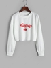 Sweety Cherry Print Drop Shoulder Crop Sweatshirt L White