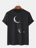 Swing and Astronaut Printed Crew Neck T-shirt Xl Black