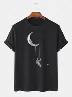 Swing and Astronaut Printed Crew Neck T-shirt Xl Black