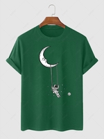 Swing and Astronaut Printed Crew Neck T-shirt Xl Green