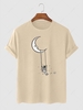 Swing and Astronaut Printed Crew Neck T-shirt Xl Light coffee