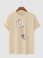 Swing and Astronaut Printed Crew Neck T-shirt Xl Light coffee