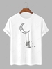 Swing and Astronaut Printed Crew Neck T-shirt Xl White