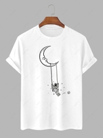 Swing and Astronaut Printed Crew Neck T-shirt Xl White