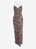 Swirl Criss Cross Open Back Thigh High Slit Dress S Coffee