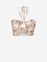 Swirl Marble Oval Cutout Halter Crop Top S White