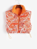 Swirl Marble Print Zip Up Padded Vest L Dark orange
