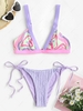 Swirl Print Crinkle Tie Side Bikini Swimwear Light purple