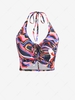 Swirl Print Halter Cinched Crop Tank Top L Multi a