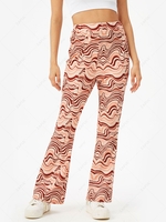 Swirl Print High Waisted Flare Pants M Light coffee