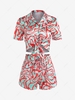 Swirl Print High Waisted Tied Shorts Set M Light green