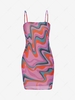 Swirl Print Mesh Overlay Cami Slinky Dress M