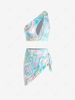 Swirl Print One Shoulder Cut Out Tied Skirt Set S Multi a