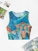 Swirl Print Sheer Mesh Cropped Tank Top M