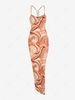 Swirl Print Thigh High Slit O-ring Cami Dress S Yellow