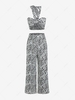 Swirl Print Twisted Wide Leg Pants Set S Black