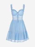 Swiss Dot Frilled Tie Pep Hem Dress M Light blue