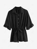 Swiss Dot Half Button Batwing Sleeve Peplum Blouse M Black