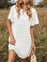 Swiss Dot Keyhole Flutter Sleeve Mini Dress Xl White