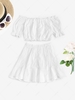 Swiss Dot Puff Sleeve Blouse and Flounce Skirt Set L White