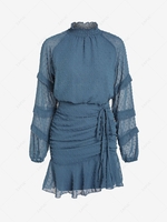 Swiss Dot Raglan Sleeve Cinched Mini Mermaid Skirt Set L Blue