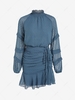 Swiss Dot Raglan Sleeve Cinched Mini Mermaid Skirt Set M Blue