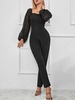 Swiss Dot See Thru Sleeve Jumpsuit M Black