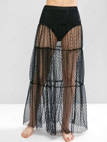 Swiss Dot Sheer Mesh Tiered Skirt Xl Black