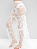 Swiss Dot Sheer Mesh Tiered Skirt Xl White